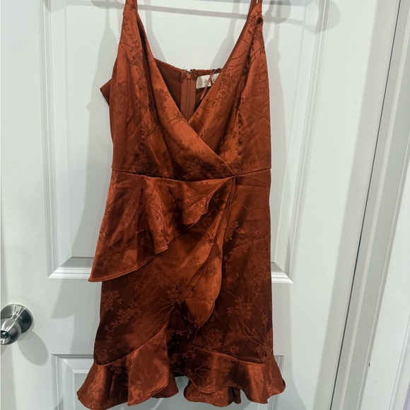 Altar'd State Asymmetrical Ruffle Dress in Rust - Picture 2 of 4